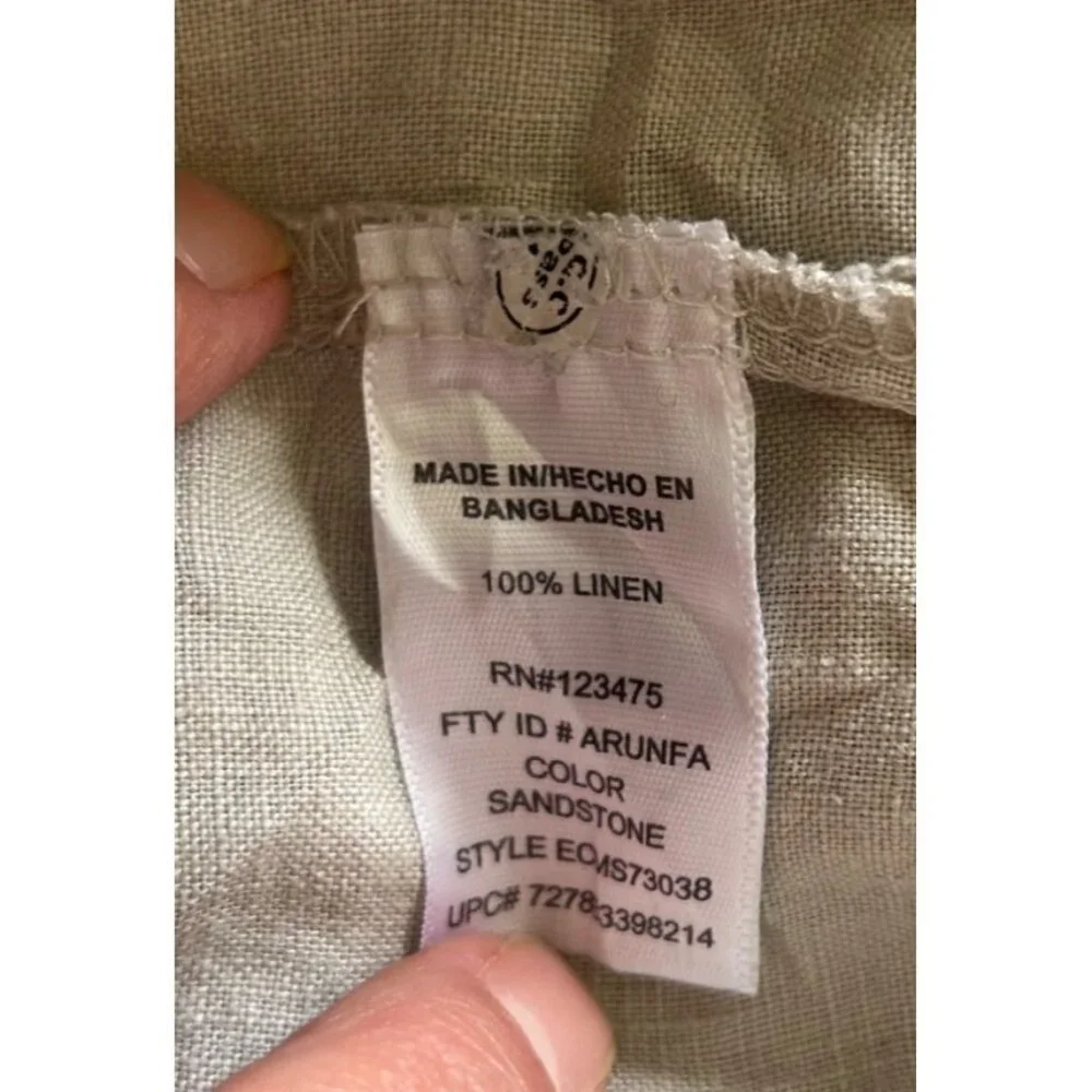 Ellen Tracy Womens Beige Linen Lace-Up Blouse Top With Pockets Size XL Lagenlook - Picture 4 of 6